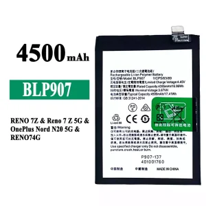 Bateria BLP907 do OPPO RENO 7Z / Reno 7Z 5G / RENO 7 4G / RENO 8 4G /OnePlus Nord N20 5G
