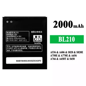 Bateria BL210 do Lenovo A536/A606/S820/S820E/A750E/A770E/A656/A766/A658T/S650